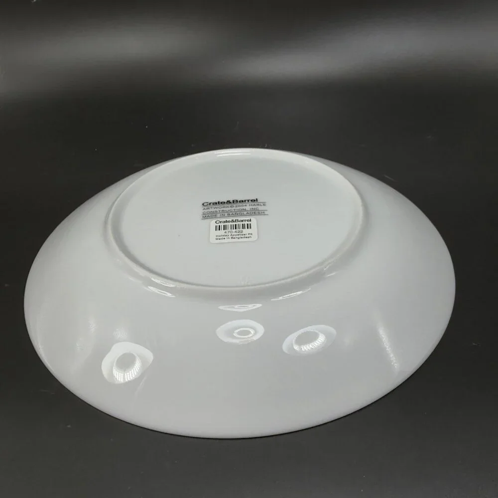 Crate & Barrel Artwork‎ Script Christmas Holiday Dish Plate Set 4 Plates 8.5inch